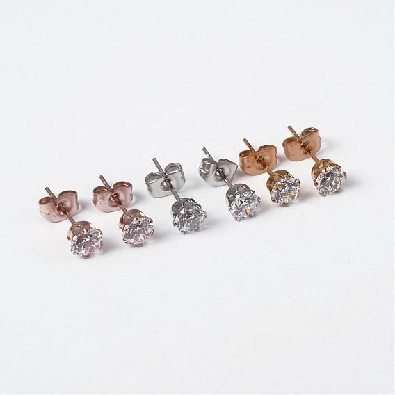 304 Stainless Steel Stud Earrings, with Cubic Zirconia, 16mm, Pin: 0.8mm