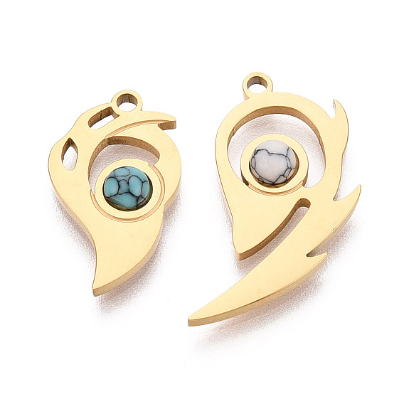 2 шт. 2 варианты дизайна 304 подвески из нержавеющей стали и синтетической бирюзы, сердце прелести, ионное покрытие (ip)