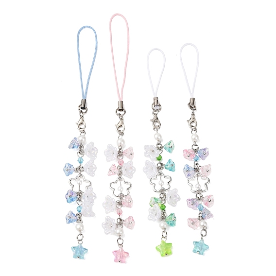 4Pcs Glass & Acrylic Mobile Straps, Flower & Star