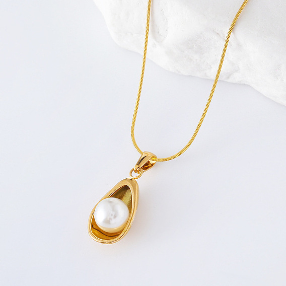 3 шт. французские ожерелья с подвеской в виде авокадо из нержавеющей стали и искусственного жемчуга для женщин, белые