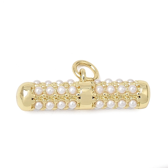Brass & ABS Plastic Pearl Pendants, Tube Charm, Rack Plating, Long-Lasting Plated, Cadmium Free & Lead Free
