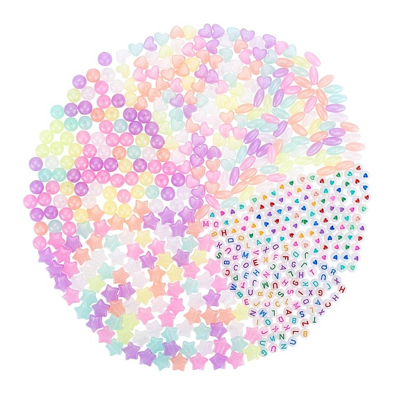 Luminous Acrylic Beads, Glow in the Dark, Mixed Shapes