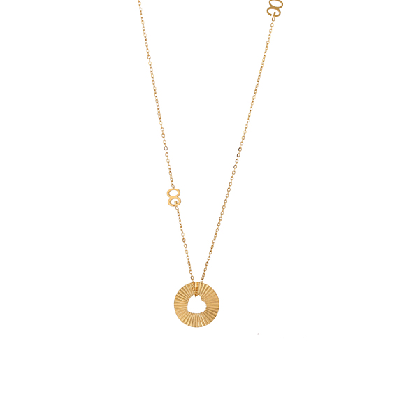 304 подвесные из нержавеющей стали ожерелья, плоско-круглые с сердцем, ионное покрытие (ip)