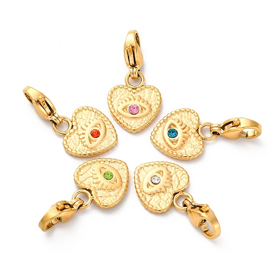 Сердце 304 подвеска из нержавеющей стали со стразами украшения, с застежкой в виде клешни лобстера, ионное покрытие (IP), реальный 14 k позолоченный