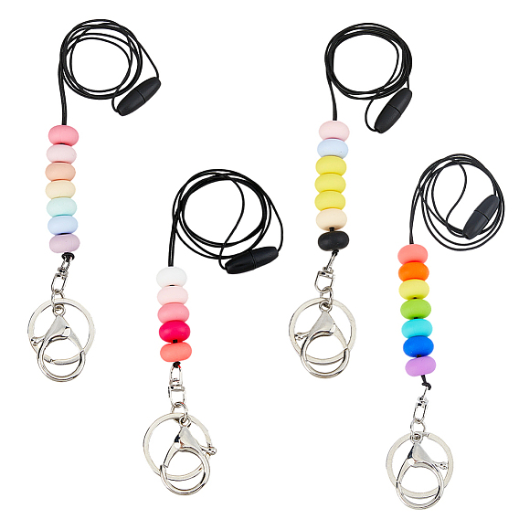 4шт. силиконовый шнурок с бусинами, с поворотными застежками и кольцами из сплава