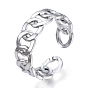 304 Stainless Steel Curb Chains Shape Open Cuff Ring, Hollow Ring for Women
