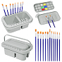 2Pcs Plastic Multi-functional Paint Brush Cleaners, including Brush Basin, Wood Paint Brushes and Plastic Palette Scraper, with 2 Bags Plastic Painting Brush Set