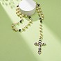 Synthetic Hematite & Glass Rosary Bead Necklaces for Women, Jesus Cross Alloy Pendant Necklaces