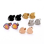 Ion Plating(IP) 304 Stainless Steel Stud Earring Findings, with Ear Nuts/Earring Backs and Hole, Heart Shape with Textured