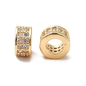 Brass Micro Pave Cubic Zirconia European Beads, Large Hole Beads, Real 18K Gold Plated, Column