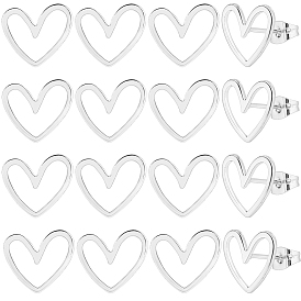 20шт. серьги-гвоздики в форме сердца из латуни, с необработанными (непокрытыми) латунными штифтами, с гайкой 20шт.