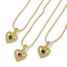 Brass Pave Cubic Zirconia Peach Heart Pendant Necklaces for Women, Real 18K Gold Plated