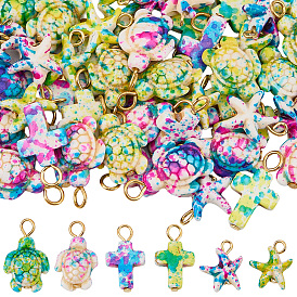 60Pcs 6 Styles Ocean Dyed Synthetic Turquoise Pendants, Sea Animals Charms with Golden Iron Loops, Mixed Color