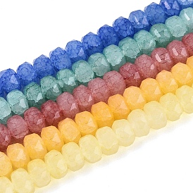 Нити из бусин с эффектом кракелюра, имитирующие нефрит., рондель, граненые