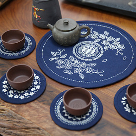 Embroidery tea table diy material package beginner self-embroidery hand-made fabric embroidery coaster