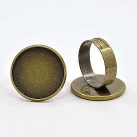 Brass Adjustable Ring Blank Base Cabochon Setting Components, Tray: 21mm, 20mm