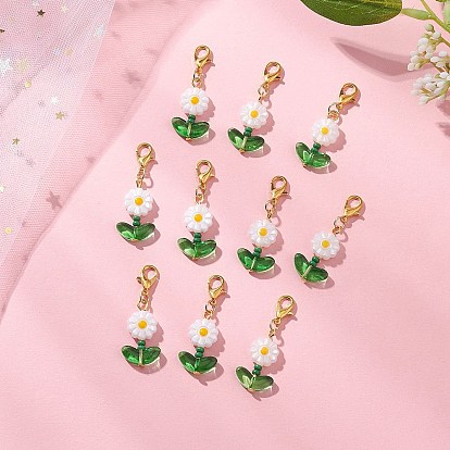 Adornos colgantes de resina y vidrio con flores, con aleación de zinc hebillas de pinza de langosta