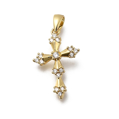 Латунные микропаве прозрачные подвески с фианитом, крест прелести, без кадмия и без свинца, долговечный, стойки покрытие
