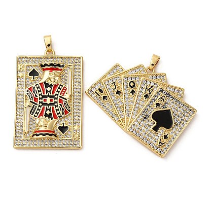 Подвески из латуни с микропаве из кубических цирконий и эмали, покер, стойки покрытие, без свинца и без кадмия, долговечный, реальный 18 k позолоченный