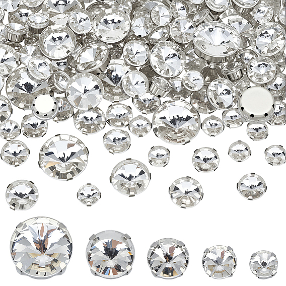 120Шитье со стразами, многожильных ссылки, стекло горный хрусталь, с латунными зубцами в платиновых тонах, плоско-круглые