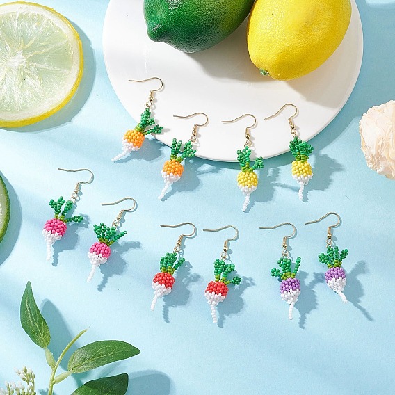 304 серьги-подвески в форме морковки из стеклянных бусин из нержавеющей стали, золотые