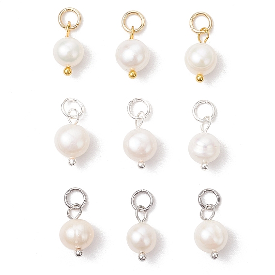 Подвески из натурального культивированного пресноводного жемчуга с двух сторон полированные, с открытыми пружинными кольцами из нержавеющей стали 304, кремово-белые