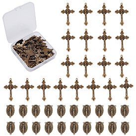 Tibetan Style Alloy Cross Pendants, with Chandelier Component Links, for Religion
