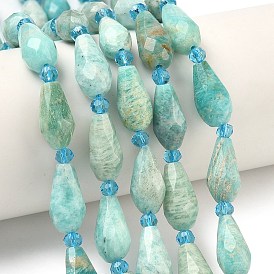 Природных амазонит бисер нитей, граненые, слеза, с бисером