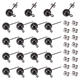 Unicraftale 20Pcs 304 Stainless Steel Ball Stud Earring Findings, with Loop, 20Pcs Iron Ear Nuts