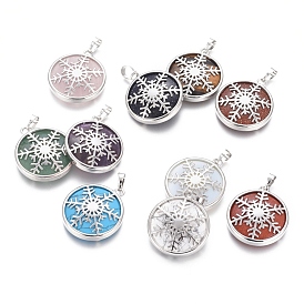 Gemstone Pendants, with Platinum Tone Brass Findings, Flat Round with Snowflake