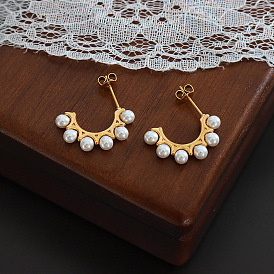 Vintage Hong Kong Style Pearl Earrings for Women, Baroque Design, Perfect for Office and Casual Wear - F127
