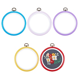 Nbeads 5 Pcs 5 Styles Plastic Cross Stitch Embroidery Hoops, with Zinc Alloy Finding, Sewing Tools Accessory, Round