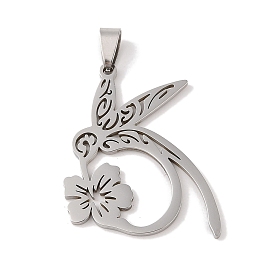 201 Stainless Steel Pendants, Bird with Flower Charm