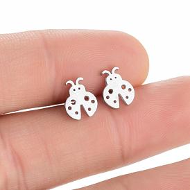 Stainless Steel Cute Ladybug Stud Earrings with Seven Stars - Fashionable and Fun Animal Ear Bones