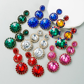 Fashionable Alloy Inlaid Colorful Rhinestone Earrings with Exaggerated Personality and High-quality for Unique Charm.