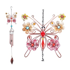 Iron Wind Chimes, with Glass Beads, Butterfly with Leaf