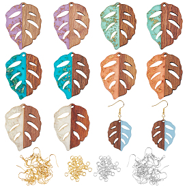 Olycraft DIY Dangle Leaf Earring Making Kits, 1 Box 12Pcs Resin & Walnut Wood Pendants, 60Pcs Iron Earring Hooks, 100Pcs Jump Rings