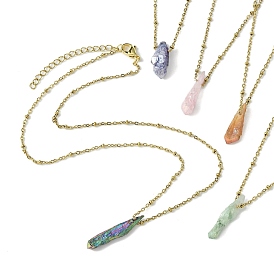 Electroplated Natural Quartz Crystal Prism Pendant Necklaces, with 304 Stainless Steel Satellite Chains, Mixed Color