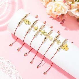 304 из нержавеющей стали шарм браслеты, Круглые немагнитные синтетические гематитовые бусины, плетеные регулируемые браслеты из бусин для женщин, разнообразные