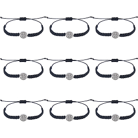 10шт. регулируемые браслеты из сплава, Браслеты из вощеного шнура для мужчин и женщин, плоские круглые с святым Бенедиктом