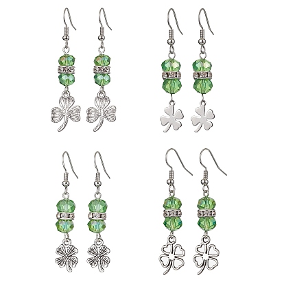 Серьги с подвесками из сплава клевера, серьги ко Дню Святого Патрика с зелеными стеклянными бусинами