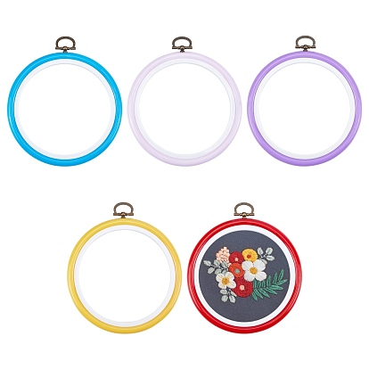 Nbeads 5 pcs 5 estilos aros de bordado de punto de cruz de plástico, con la conclusión de aleación de zinc, accesorio de herramientas de costura, rondo