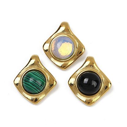 Подвески из синтетического малахита/опалита/натурального черного оникса (окрашенные и нагретые), 304 из нержавеющей стали ромб прелести, ионное покрытие (ip), золотые