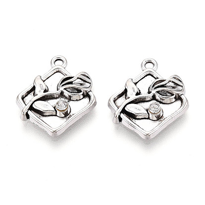 Сплавочные подвески тибетского стиля, со стразами, ромб и цветок