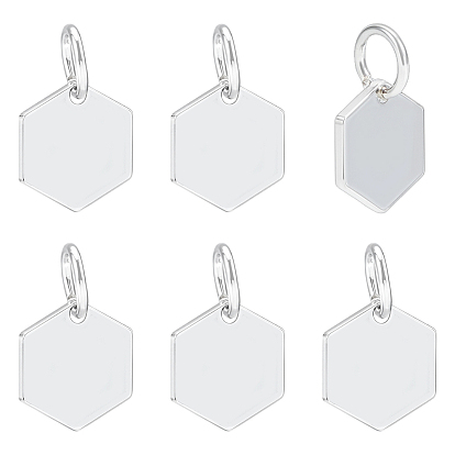 6 шт. 925 подвески-шестиугольники из стерлингового серебра с соединительными кольцами и 925 штампом