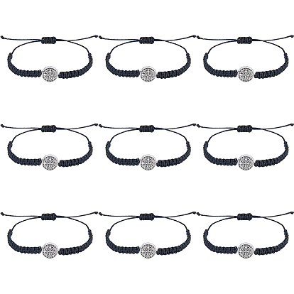 10шт. регулируемые браслеты из сплава, Браслеты из вощеного шнура для мужчин и женщин, плоские круглые с святым Бенедиктом