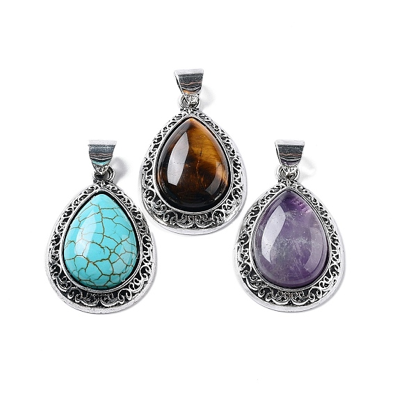 Подвески с драгоценными камнями, подвески-капли из антикварного серебряного сплава