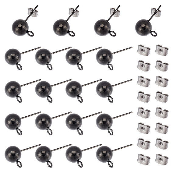 20Pcs 304 Stainless Steel Ball Stud Earring Findings, with Loop, 20Pcs Iron Ear Nuts