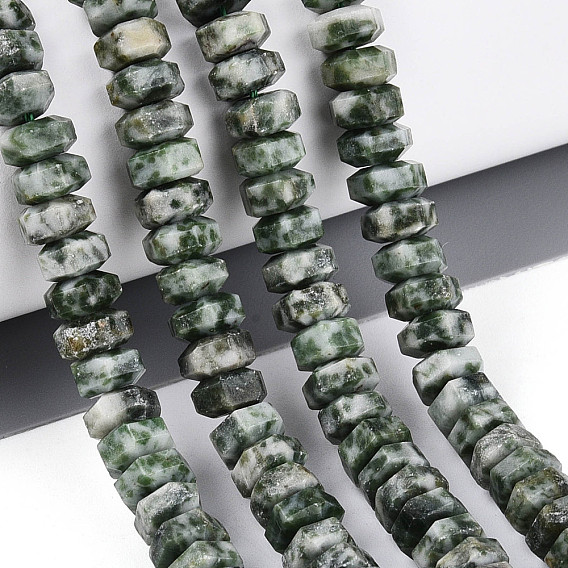Натуральные зеленые пятна яшмовых нитей, граненые, шестиугольник