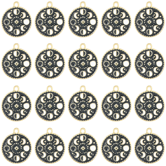 Подвески из эмали и сплава, плоская круглая подвеска с фазами луны